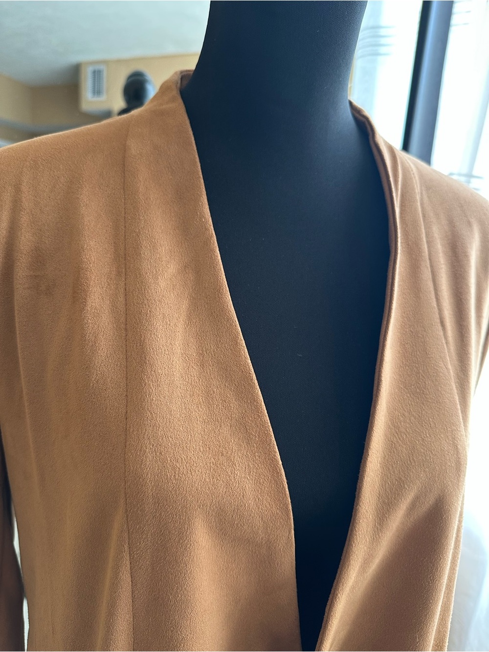 Thread + Supply Camel Faux Suede Open Front Jacket Cardigan Size Small - Picture 4 of 14
